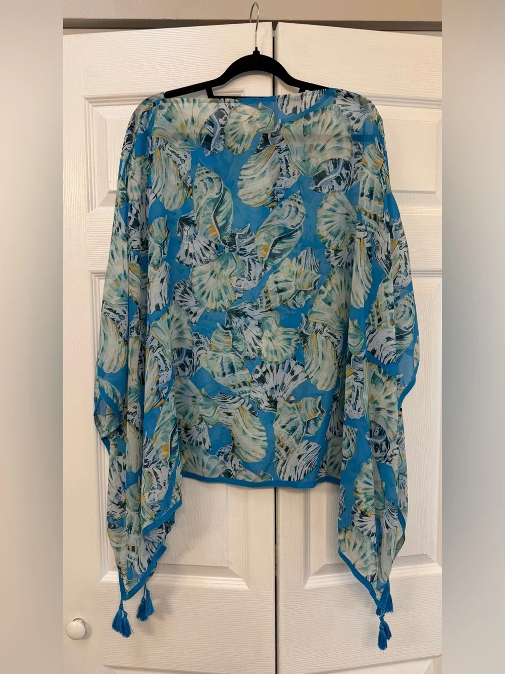 Chico's Turquoise Blue Shell-Print Sheer Blouse